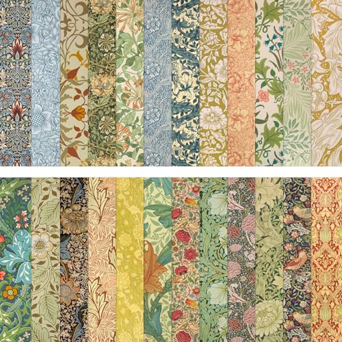 HAUTOCO 24 Sheets Scrapbook Paper 12 x 12'' Double-Sided Scrapbooking Cardstock Vintage Floral Pattern Decorative Paper for Junk Journal Supplies, Decoupage, Card Making, DIY Crafts & Photo Album