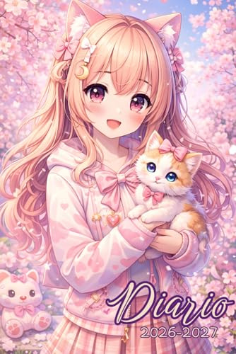 Diario Scolastico 2026-2027 Giornaliero Ragazze: Stile Cute Anime, Scuola Elementare Media Superiore, Pianificazione Compiti, Calendario, Orario Lezioni, Spazio Note, Formato A5 Una Pagina al Giorno