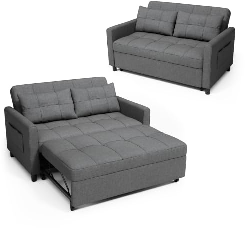 Blishom Sofá Cama extraíble para Dos Plazas, Estructura de Madera Maciza, Utilizable como Cama de Invitados, Adecuado para Salón o Dormitorio, Gris Oscuro, 133 x 80 x 90 cm