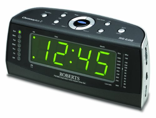 Roberts Radio Chronoplus 2 FM/MW Dual Alarm Clock Radio with Large LED Display, Adjustable Sleep Timer and Instant Time Set, Black