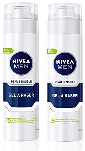 NIVEA MEN Skin Sensible Rakgel (2 x 200 ml), rakkräm berikad med kamomill och trollhassel, 0% alkohol rakvård för män med känslig hud