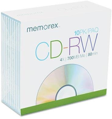 Memorex CD-RW Discs, 700 MB/80MIN, 4 x, W/Slim Jewel Cases, Silver (MEM03408) categoria: CD media