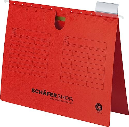SCHÄFER SHOP Hängehefter A4 rot – Recycling-Karton Hängemappe Hängeregister - Heftzunge oben, verschiebbare Vollsichtreiter - 25 Stück, rot