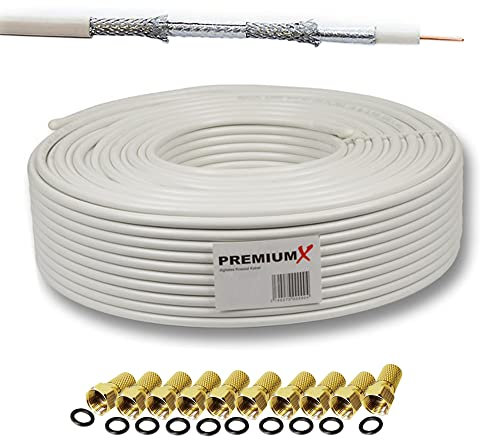 Premium X 30m SAT Koaxial Kabel 135dB 4-fach SAT Antennenkabel Koaxialkabel Koaxkabel Satellitenkabel 4K 1080p FULL HD HDTV DVB-S/S2 DVB-C DVB-T BK Anlage SAT-Kabel 10x F-Stecker