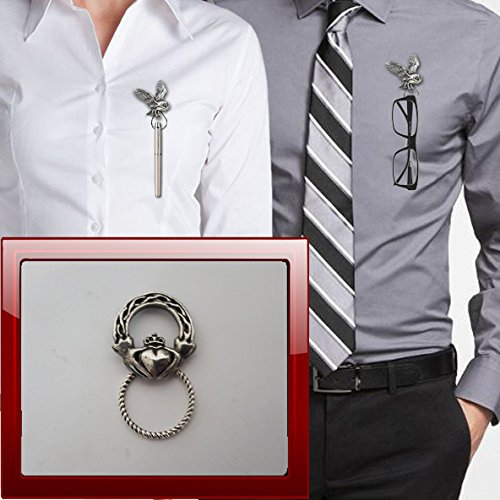 Claddagh R133 Porte-broche en forme de goutte pour lunettes, stylo, carte d'identité, bijoux en étain