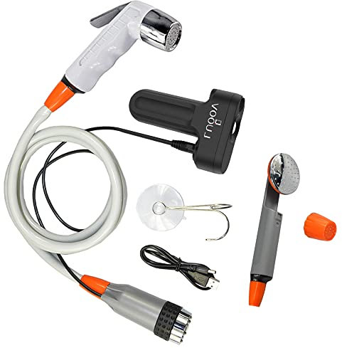 Set aus Campingdusche und Bidet-Wassersprüher, Handbrausekopf mit ständer, Wiederaufladbare Akku, 1,8m Schlauch