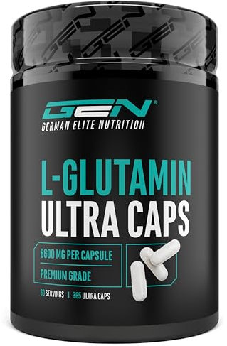 L-Glutammina - 365 capsule - Dosaggio extra alto con 1100 mg per capsula - 6600 mg per dose giornaliera - L-Glutammina pura e ultrafine - Nessun additivo indesiderato