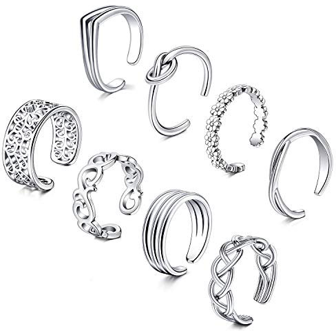 D.Bella Adjustable Toe Rings for Women Summer Beach Silver Hypoallergenic Open Toe Ring Set Finger Foot Jewelry