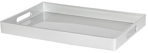 Argon Tableware 34.5 x 30cm Serving Tray with Handles - Silver - Rectangular Tray Metallic Decorative Breakfast Dish Melamine Food Tray for Eating, Snacks, Drinks, Food Serving
