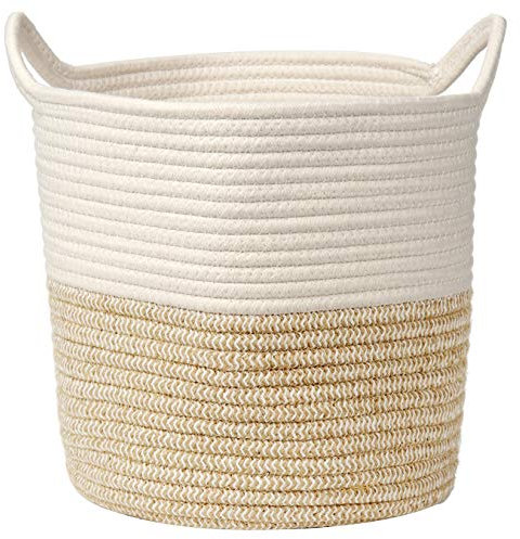 Briful Wäschekorb Aufbewahrungskorb aus Baumwolle Seil Wäschesammler Geflochten Korb Baby Spielzeug-Aufbewahrungsbehälter mit Griff für Wohnzimmer Kinderzimmer Badzimmer 28x28CM