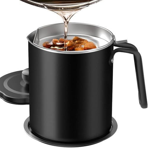 Chihee Oil Pot de graisse pour bidon de stockage en acier inoxydable avec bidon de 2 litres en Couvercle anti-poussière pour tamis à mailles fines Plaque antidérapante stockage d'huile de friture