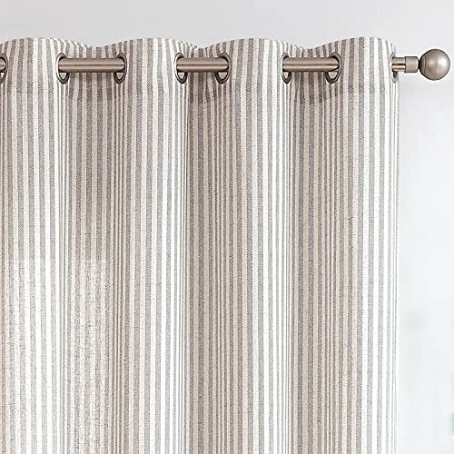 COLLACT Lot de 2 Rideaux en Lin à Rayures Grises de 213,4 cm de Long pour Salon/Chambre à Coucher – Rideaux filtrant la lumière avec œillets – 127 x 213,4 cm (l x L), Gris sur Beige