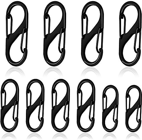 10 Pcs S Small Carabiner Keyring Clip, 3 Sizes Dual Opening Keychain S Ring Locking Carabiner Double Clip Hook for Outdoor Hiking Fishing Camping Traveling