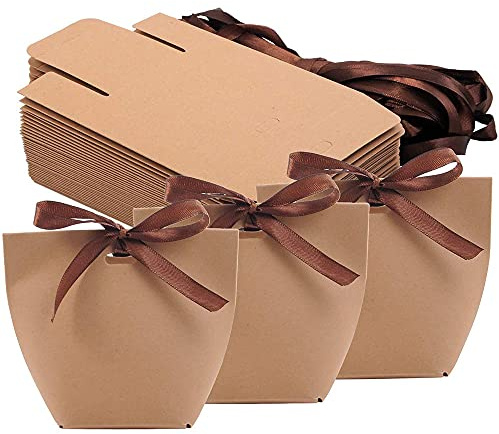 Hunphy 50 Piezas Cajas de Dulces de Papel Kraft, Bolsa de Papel Kraft con Cinta, para Fiestas y Navidad