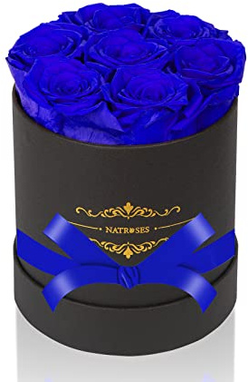 NATROSES 7 Piece Preserved Roses in a Box, Preserved Flowers for Birthday, Flower Gifts for Mothers Day (Royal Blue)