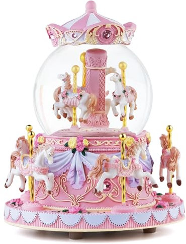 Carousel Snow Globe Birthday Gift for Girls, Upgraded Carousel Music Box with Light, Anniversary for Mom Wife Daughter Girlfriend Sister, Merry Go Round Plays Castle in The Sky