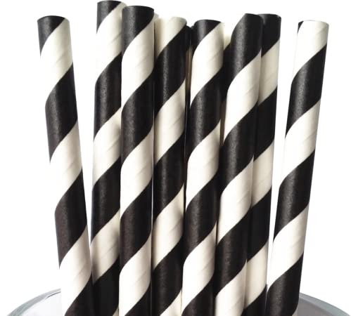Pajitas de papel, 250 pajitas de papel a rayas blancas y negras de 200 mm por 6 mm (fabricadas en Reino Unido)