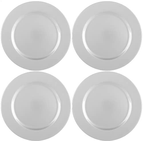 com-four® 4x assiettes de présentation, argent brillant - soucoupes unies réutilisables comme décorations de table - assiettes décoratives pour mariages, fêtes de famille ou Noël - Ø 33 cm
