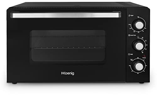 H.Koenig Mini Four Compact FO42, Capacité 42L, Température jusqu'à 230°C, 5 Modes de Cuisson, Minuteur jusqu'à 90 min, Chaleur Tournante/Rôtisserie, avec pince, ramasse-miette et tournebroche, 2000W