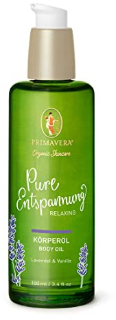 PRIMAVERA Pure Entspannung Körperöl 100 ml – Naturkosmetik – Lavendel, Vanille Duft – beruhigend, pflegend, stärkend – vegan