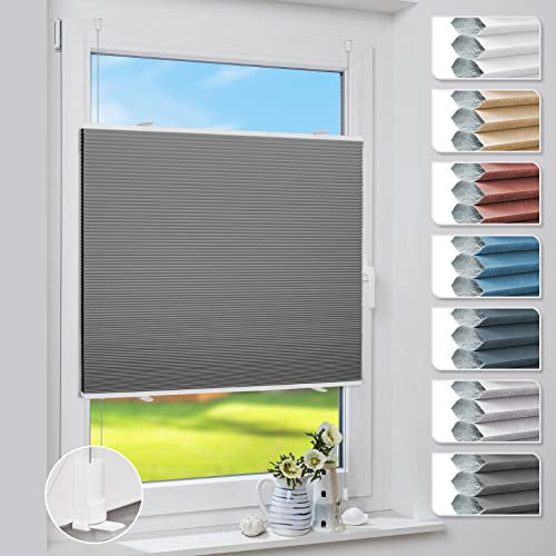 Deswell Plissee Verdunklung Klemmfix Wabenplissee B65 x H110 cm Grau Thermoplissee ohne Bohren Faltrollo für Fenster & Tür, 100% Blickdicht, Sonnen-, Sicht- & Schallschutz Wärmeisolierung