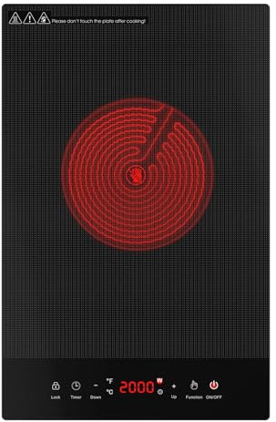 ANHANE 1800W Electric Cooktop, 12 Inch Infrared Single Burner Portable Stove 110-120V - Countertop Hot Plate with Timer & Child Safety Lock, Ideal for Home, Dorm, RV