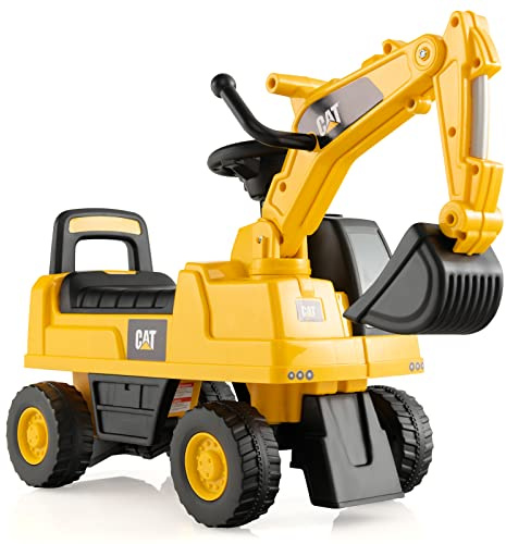 COSTWAY Escavatore Giocattolo Cavalcabile, Ruspa per Bambini con Benna da Scavo Girevole, Clacson e Spazio di Archiviazione Nascosto, Regalo per Bambini 1-3 Anni, Giallo