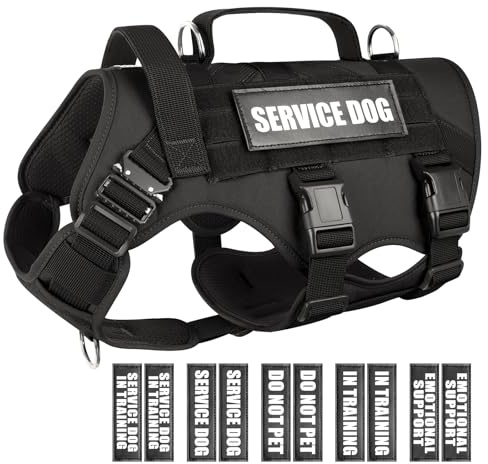 WINSEE Service Dog Vest Harness for Medium Dog, Tactical Working MOLLE Vest with 10 Pet Patches, No Pull Heavy Duty Harness for Training Walking