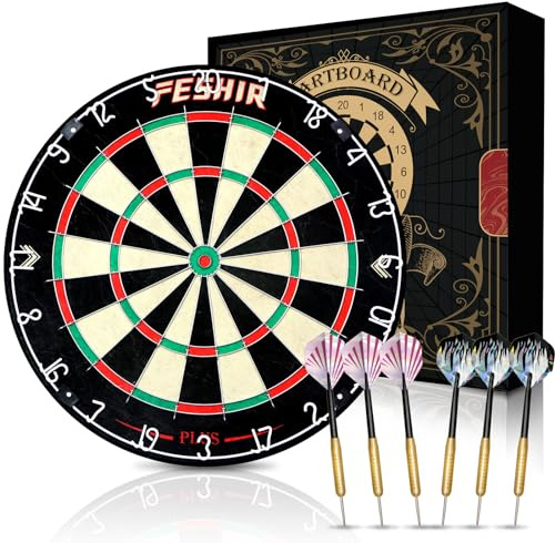 Dart Board,Sisal Dart Board Set for Adults,Bristle Steel Tip Dartboard,Professional 18 Steel Tip Outdoor Dartboard Set,Professional Dart Board Set with 6 Darts Metal Tip
