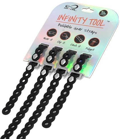 MODL Infinity Tool™ 2.0 Modular Straps (4-Pack) - Flexible Multi-Tool, Utility Bracelet, Gear Strap, Wearable Gadget for Outdoor Adventure, Survival, Camping, Travel, EDC (Black)