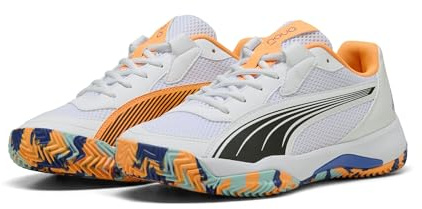 Puma Nova Court - Scarpe da Tennis Unisex, Puma White-Puma Black-Vivid Blue-Heat Fire,