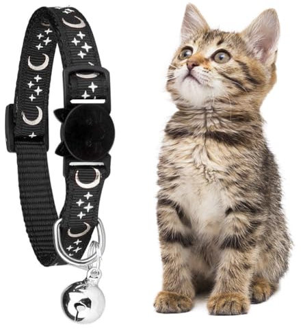 ZXUPOI Reflektierend Katzenhalsband mit Sicherheitsverschluss und Glöckchen 2-Stück Verstellbar Halsband Katze Kitten 19-32cm Schwarz