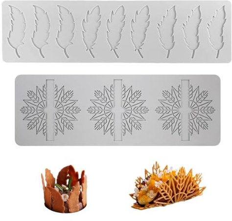 WMUVAZA Tappetino in Pizzo di Silicone, 2 pezzi Stampo Fondente, Stampo per Torte in Pizzo per Cioccolato, Decorare Torte, Caramelle, Decorazione del Piatto, forma tacos, forma piume
