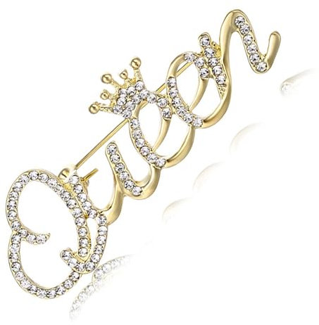 Broche Queen Femme Crown Broches pour Vêtements Filles Strass étincelants Couronne Or Broche Queen Femme Couronne Reine Broche Broche Lettres, métal, cristal
