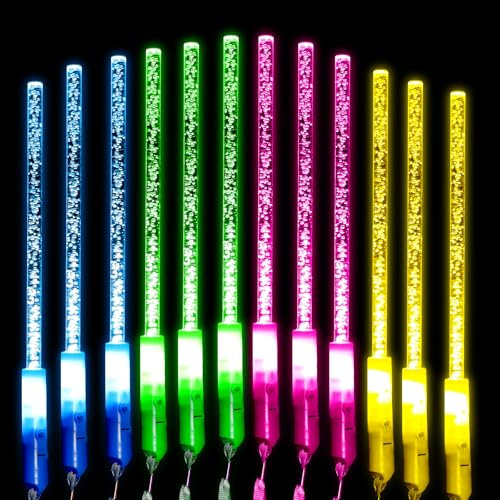 Kimimara LED Glasfaser Leuchtstäbe 12 Stück - Acrylblasen Leuchtstäbe Glasfaser Leuchtstäbe Set Leuchtstäbe Partyspielzeug Zubehör Neonfarben Wechselnd für Halloween, Partys, Konzerte, Hochzeit