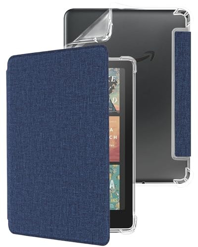 WALNEW Hülle für 7 Zoll Kindle Paperwhite 12. Generation 2024 und Kindle Colorsoft Signature Edition 1. Gen, Klarer Weicher TPU-Rücken Leichte Flexible Schutzhülle mit Auto Sleep/Wake, Marineblau