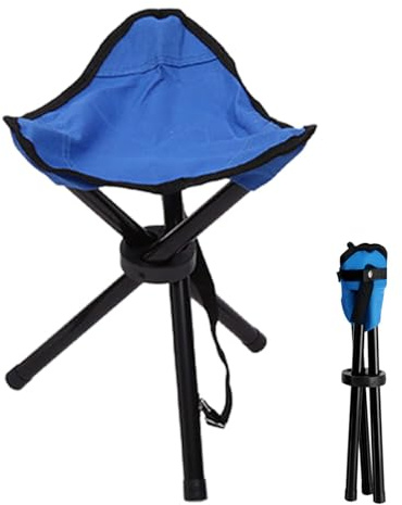 Qkbuza Blue 38x10x10 Cm Foldable Small 3-Legged Canvas Chair Folding Stool Tripod Tall Lightweight Camping Stool Portable Camp Stool Travel Backpacking Garden Seat For Outdoor Travel Walking Garden