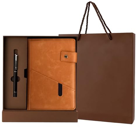 CRITIVE-S Leather Journal Notebook Gift Set, Vintage Diary A5 Notebook with Pen Gift Box Gift Bag, Personalised Notebooks Classic Business Daily, Travel Journals for Women Men Gift Christmas(Brown)