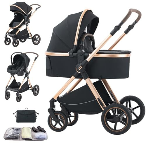 Shineey Kinderwagen 3 in 1,Faltbarer Kinderwagen Set,Reisesysteme kinderwagen 3 in 1 kinderwagen komplettset Neugeborener Tragbarer Mit Höhenverstellbarer Rahmen Aluminiumlegierung