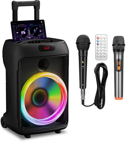 Karaoke Anlage mit 2 mikrofonen(1 Verkabelt & 1 Drahtlos), Karaoke Maschine mikrofon mit Lautsprecher, PA Anlage Komplettset, TWS & LED Modus