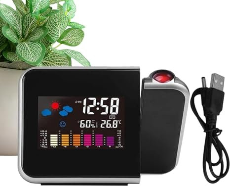 Orologio con proiezione per soffitto a camera da letto, sveglia con proiettore,Igrometro per monitoraggio 'umidità a temperatura - Stazione meteorologica per interni ed esterni wireless, display a LED