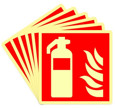 6 Pièces Panneau Extincteur,PVC autocollant Panneaux de Sécurité Luminescence,Autocollant Extincteur Indication de Protection Incendie pour la maison,le bureau,le chantier et la voiture (15 x 15 cm)
