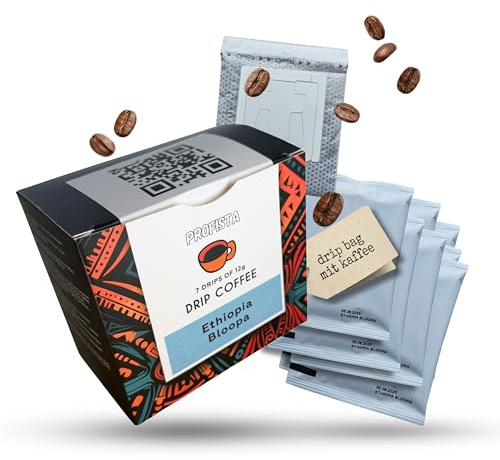 PROFISTA Bryggkaffepåse med Kaffe, Etiopien Bloopa, Bryggkaffepåsar - Presentbox som Kaffeset - Kaffe på Go, Kaffepresent till Pappa - Kaffeset för Camping, 100% Arabica, 7 x 12g (Ethiopia)