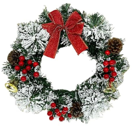 Couronne de Porte de Noël - Couronne d'hiver avec Clochettes Nœud Baies - Décorations de Fêtes Artificielles Réalistes pour Cheminée Porche Mur Fenêtre Maison Restaurant Hôtel Porte