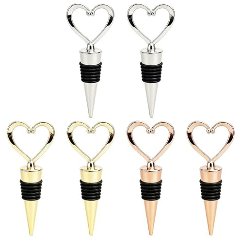 DUINIU Tappi per Bottiglie di Vino A Forma di Cuore da 6 Pezzi, Tappi per Vino Sigillati, Universali per Champagne E Birra, Riutilizzabili, Adatti per Cucine E Bar.