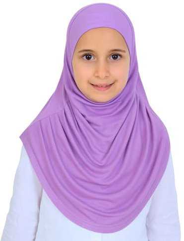 Prien Ready To Wear Hijab For Girls, Soft Viscose Muslim Scarf For Kids, Instant Islamic Clothing For Women For Ramadan, Eid (Lilac)