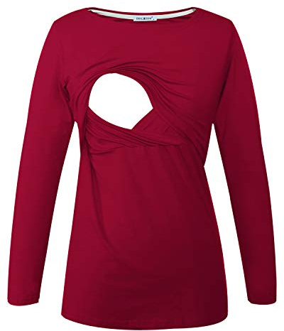 Smallshow Premamá Tops Camisas De Lactancia Materna De Manga Larga para Mujeres Wine XXL