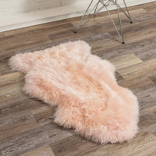 Natural Milan Genuine Sheepskin Area Rugs with Thick and Lush Pile, Fluffy Sheep Fur Rug with Anti-Skid Backing for Bedroom Living Room, Single Pelt, Dusty Rose 2 ft x 3 ft