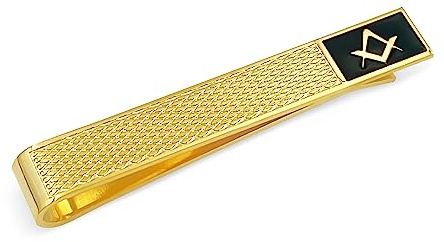 THE MASONIC COLLECTION - Corbata en negro y dorado con patrón de corte de diamante cuadrado y brújula con esmalte negro - En bolsa de terciopelo/caja de regalo - Regalos masones para hombres, One Szie