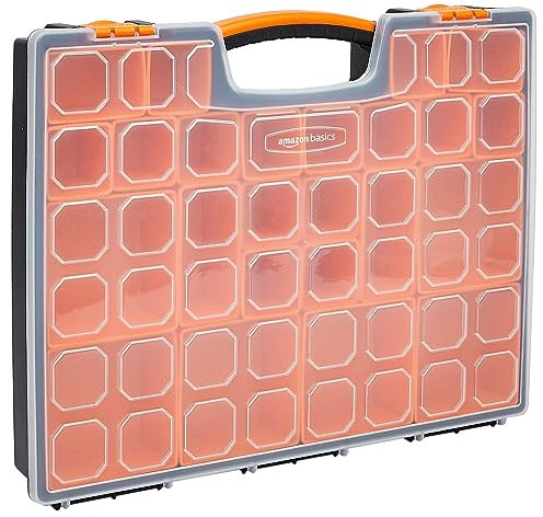 Amazon Basics Boîte de rangement professionnelle avec 19 compartiments amovibles, Noir,Orange, 41.9 x 33.5 x 6.1 cm (L x l x h)